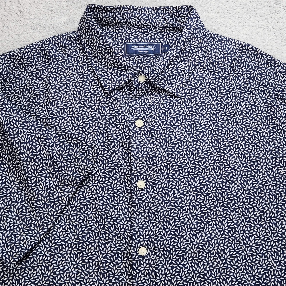 Vineyard Vines Linen Shirt Mens Large Blue Floral Short Sleeve Button Up Casual